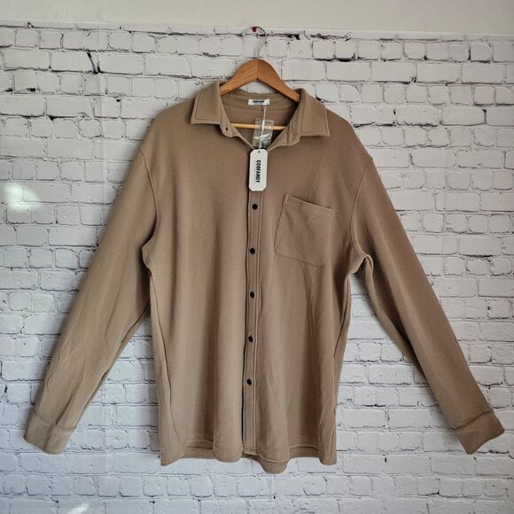COOFANDY Men Beige Taupe Button Front Long Sleeve Stretch Shirt Pocket Size XL - Picture 13 of 14